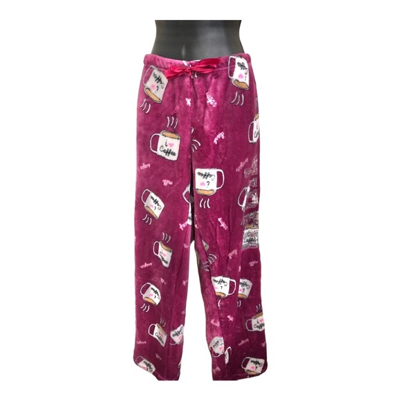 Dark red cozy coffee theme sequin printed‎ loungewear pajama pants size XL new - Picture 3 of 17